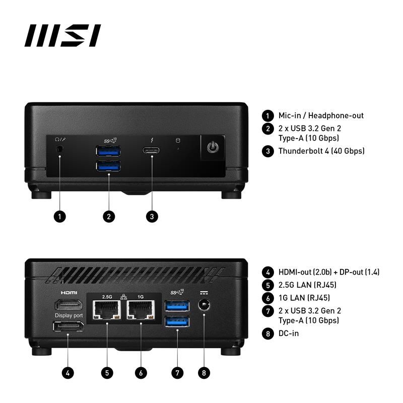 MSI Cubi 5 12M COMPACT PC I5-1235U BLK 0.66L sized PC Zwart Intel SoC 4,4 GHz