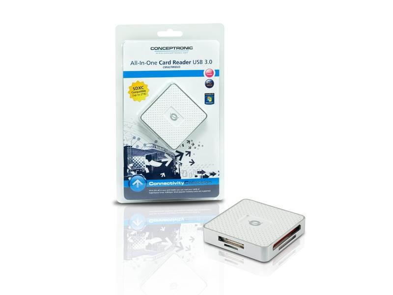 Conceptronic CMULTIRWU3 geheugenkaartlezer USB 3.2 Gen 1 (3.1 Gen 1) Zilver, Wit