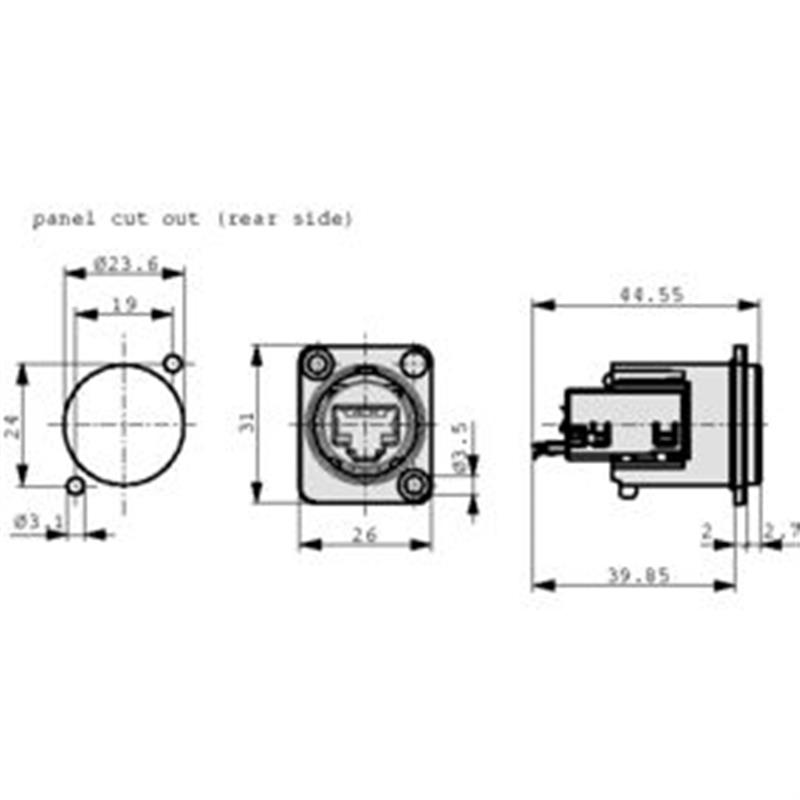 Panel mount jack RJ 45 Nickel