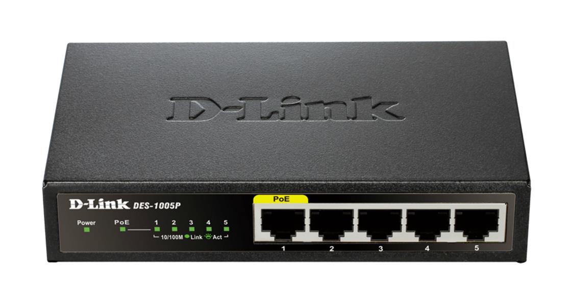 D-Link DES-1005P/E netwerk-switch Unmanaged L2 Fast Ethernet (10/100) Zwart Power over Ethernet (PoE)