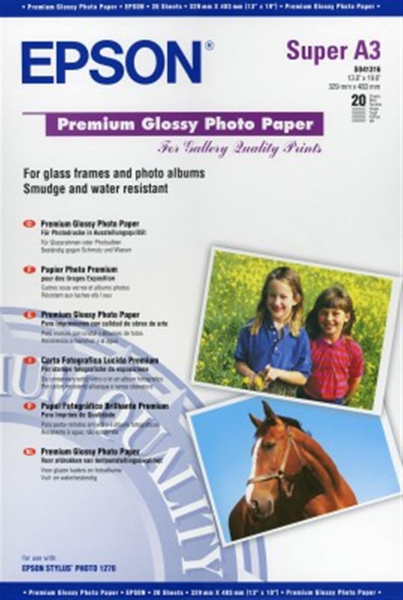Epson Premium Glossy Photo Paper, DIN A3+, 250g/m², 20 Vel
