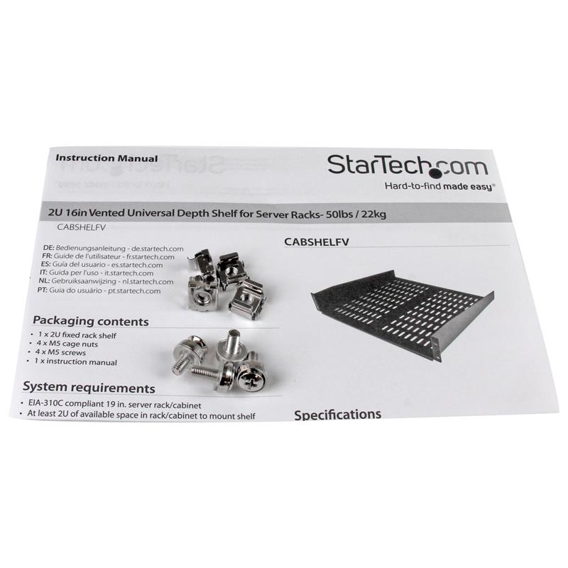 StarTech.com 2U 16 inch universele ventilerende lade voor montage in serverrack / serverkast 22kg