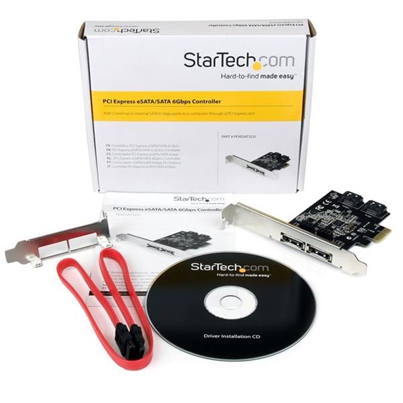 StarTech.com 2-poort PCI Express SATA 6 Gbit/s eSATA Controller Kaart 2x PCI-E SATA III Kaart 2 Intern / 2 Extern