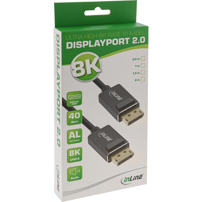 InLine DisplayPort 2 0 cable 8K4K UHBR black gold-plated contacts 1m