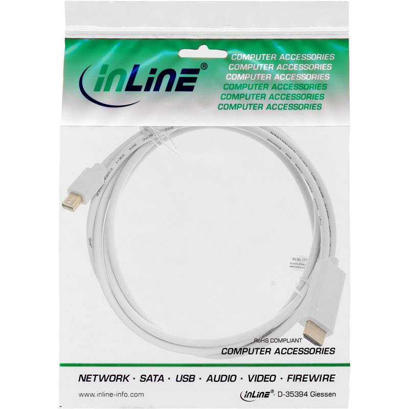 InLine Mini DisplayPort zu HDMI Konverter Kabel wit 1m met Audio