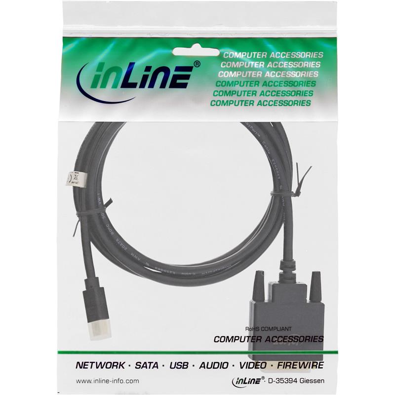Inline Mini DisplayPort male to DVI-D 24 1 male cable black gold 2m