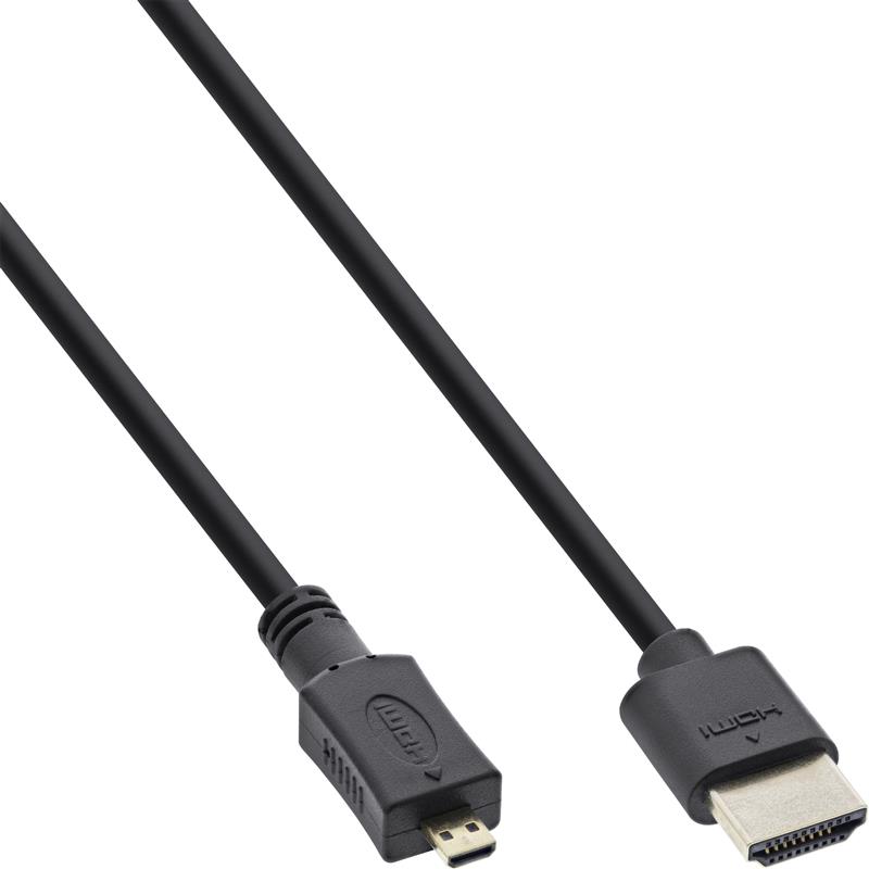 InLine High Speed HDMI Cable with Ethernet Type A to D male super slim black gold 1 8m