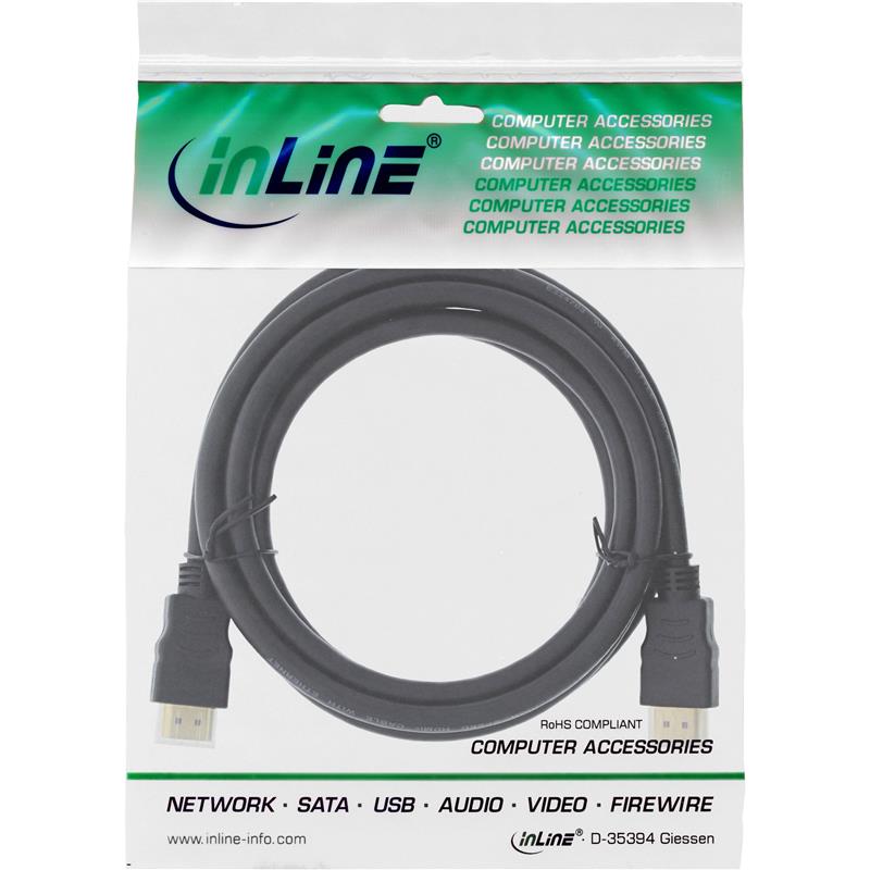 InLine High Speed HDMI Cable with Ethernet male to male gold plated black 2m
