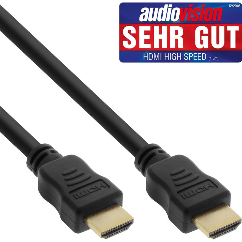 InLine High Speed HDMI Cable with Ethernet male to male gold plated black 1 5m