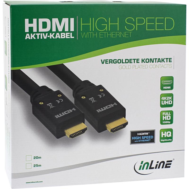 InLine Active High Speed HDMI Cable with Ethernet 4K2K M M black golden contacts 25m