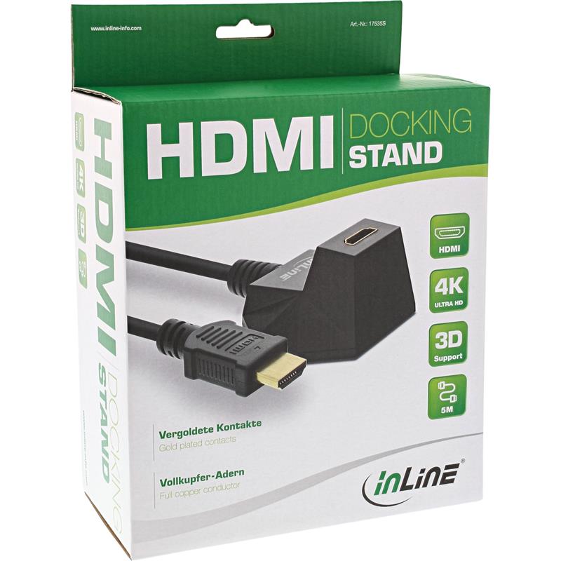 InLine HDMI Station High Speed HDMI Cable with Ethernet M F black golden contacts 5m