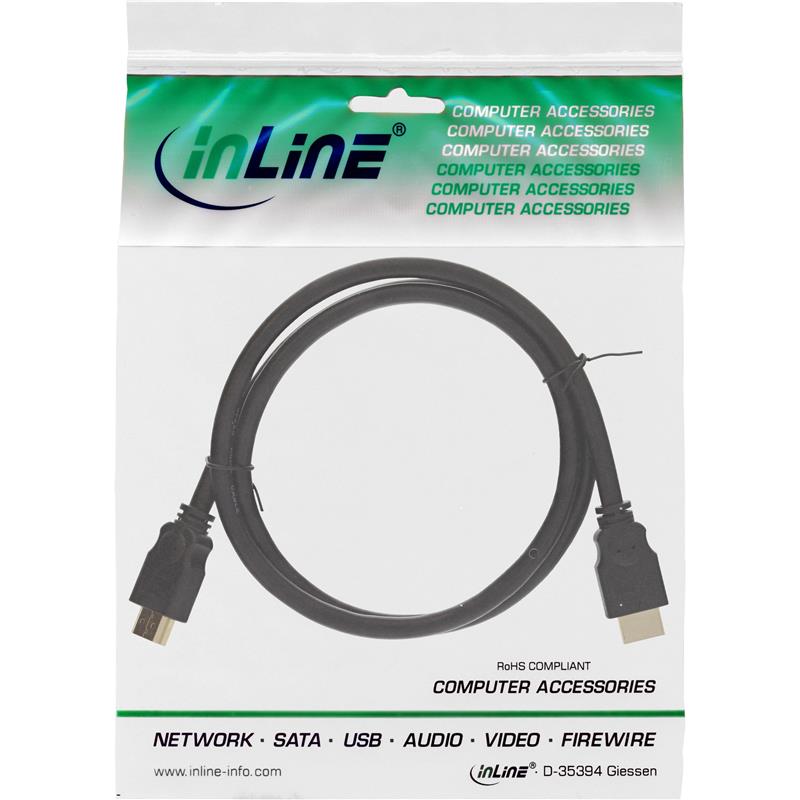 InLine HDMI kabel 19-pins M M zwart vergulde contacten 1m