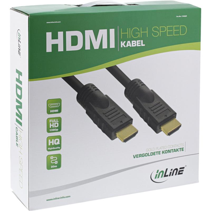 InLine HDMI kabel 19-pins M M zwart vergulde contacten 20m