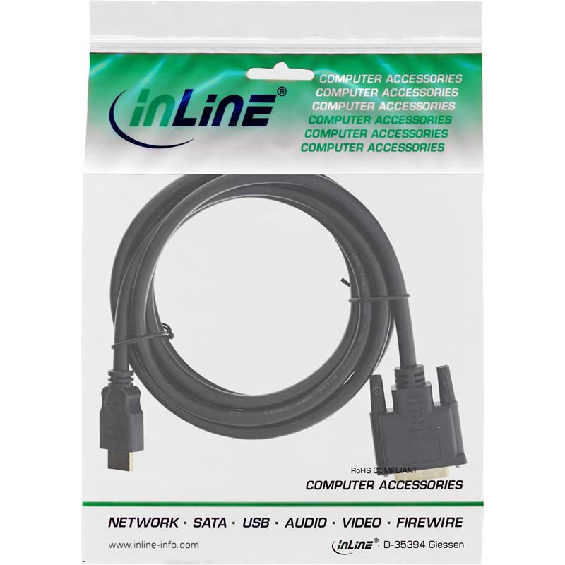 InLine HDMI-DVI kabel HDMI Male naar DVI 18 1 Male vergulde contacten 5m