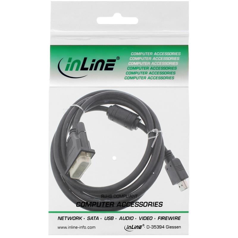 InLine HDMI-DVI kabel 19-pins M naar 18 1 M zwart 0 3m met ferrietkernen