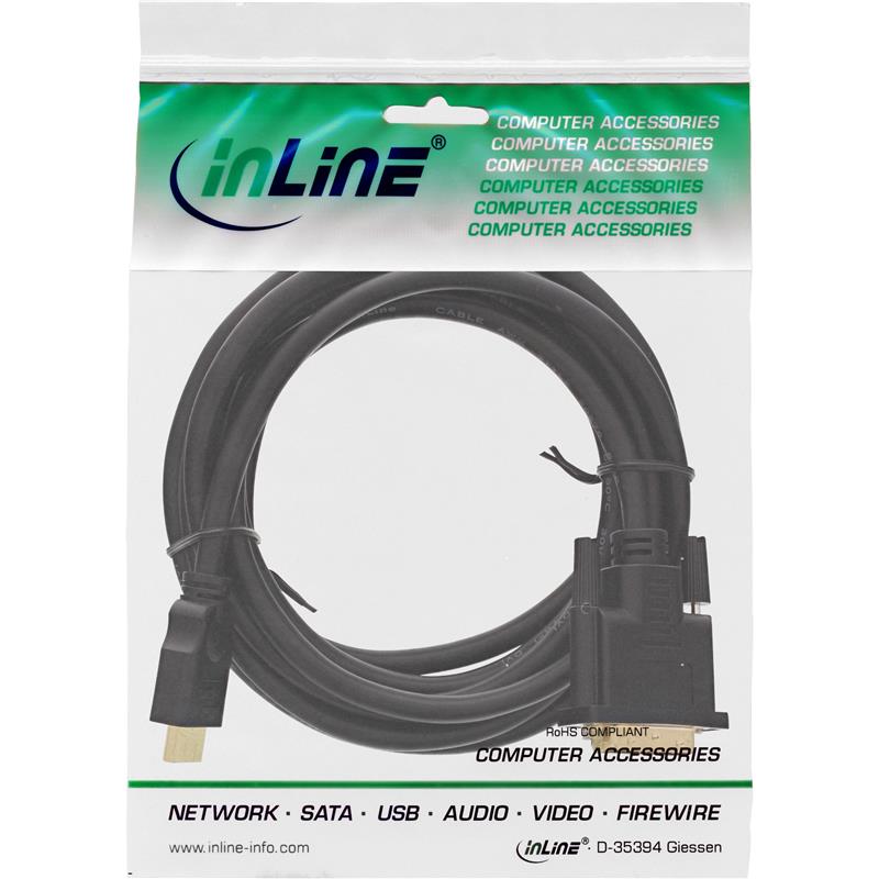InLine HDMI-DVI kabel HDMI Male naar DVI 18 1 Male vergulde contacten 3m