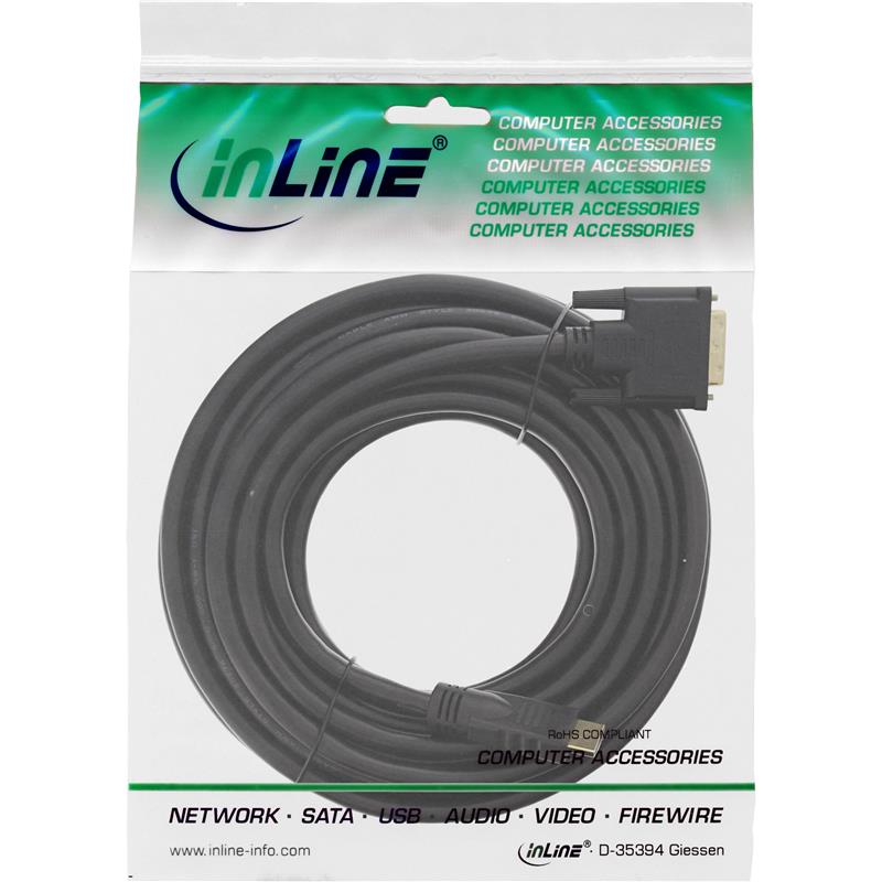 InLine HDMI-DVI kabel HDMI Male naar DVI 18 1 Male vergulde contacten 10m
