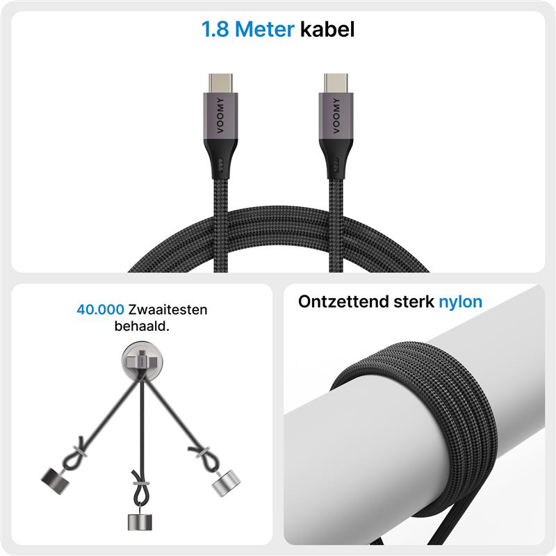 Voomy Connect C40 - 240W USB C kabel - 20 Gbps - 8K Ultra HD - 1.8 Meter