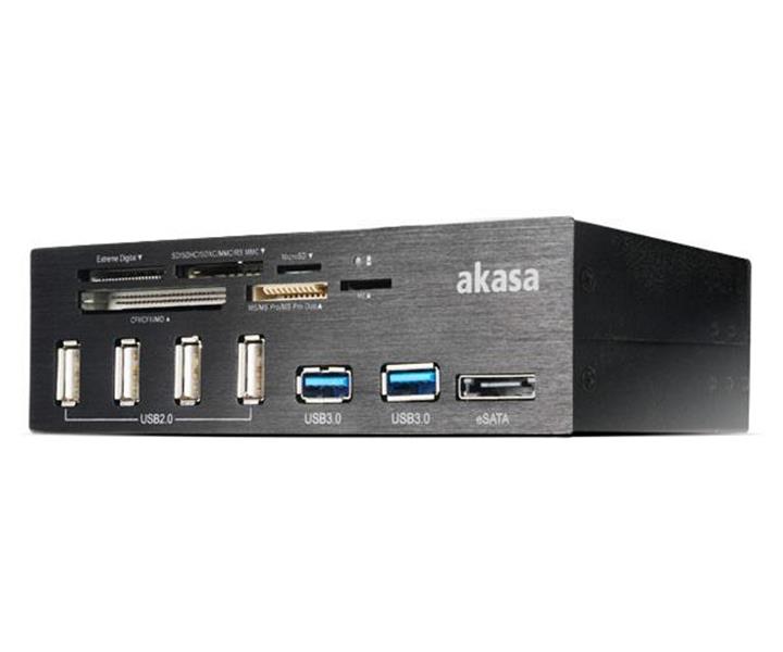 Akasa InterConnect Pro 5 25 inch USB frontpanel USB 3 0 cardreader eSATA 4-port USB 2 0 HUB 2x USB 3 0 ports