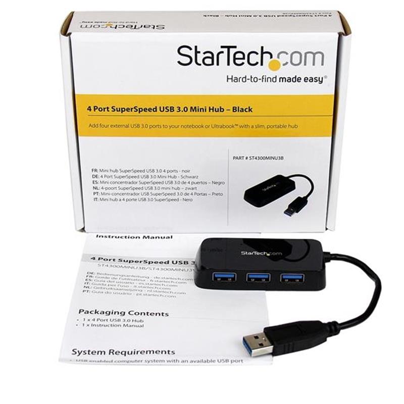 StarTech.com Draagbare 4-poorts SuperSpeed USB 3.0 hub zwart