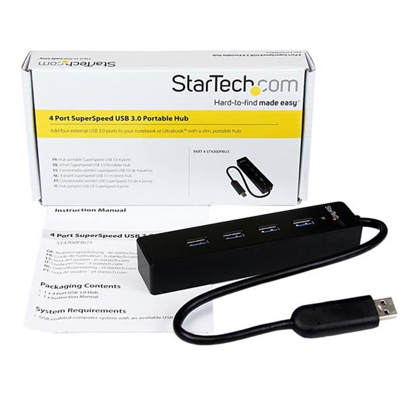 StarTech.com 4-poorts draagbare SuperSpeed USB 3.0-hub met geintegreerde kabel