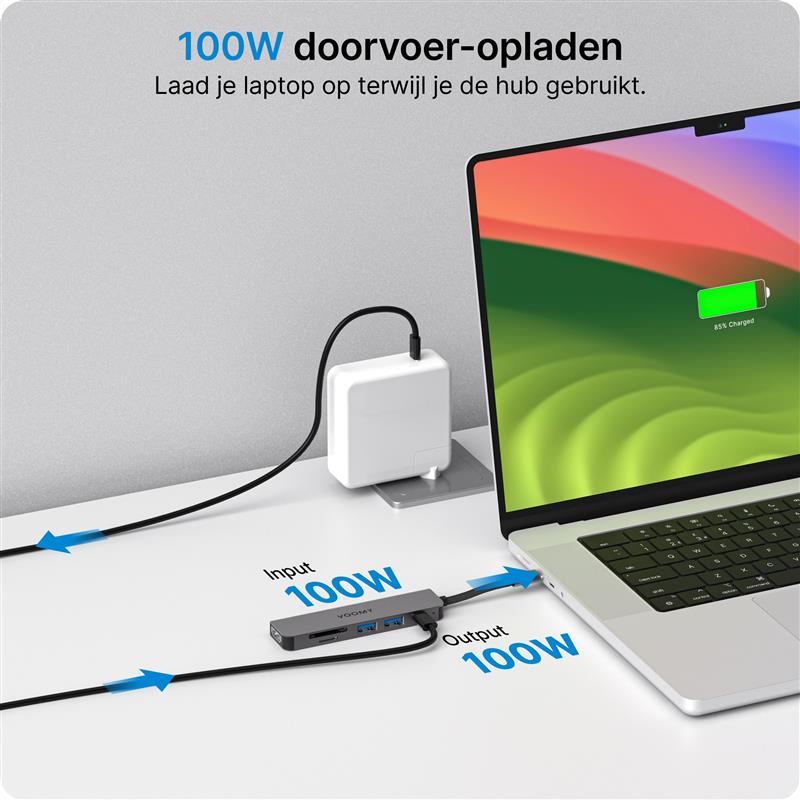 Voomy Connect H6 - 6 in 1 Hub - 4K HMDI - 100W USB-C