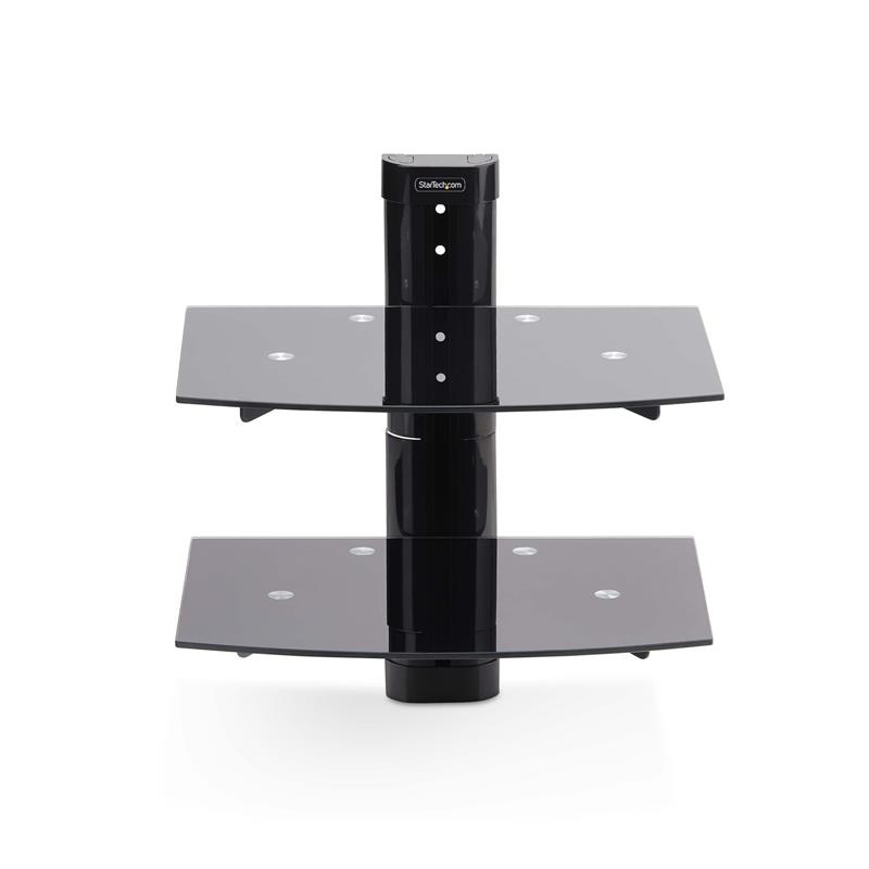 StarTech.com Dubbele Hangende Wandplanken voor Audio/Video Apparatuur, In Hoogte Verstelbare Schappen voor Onder TV, Hangend Wandmeubel, Organiseer uw