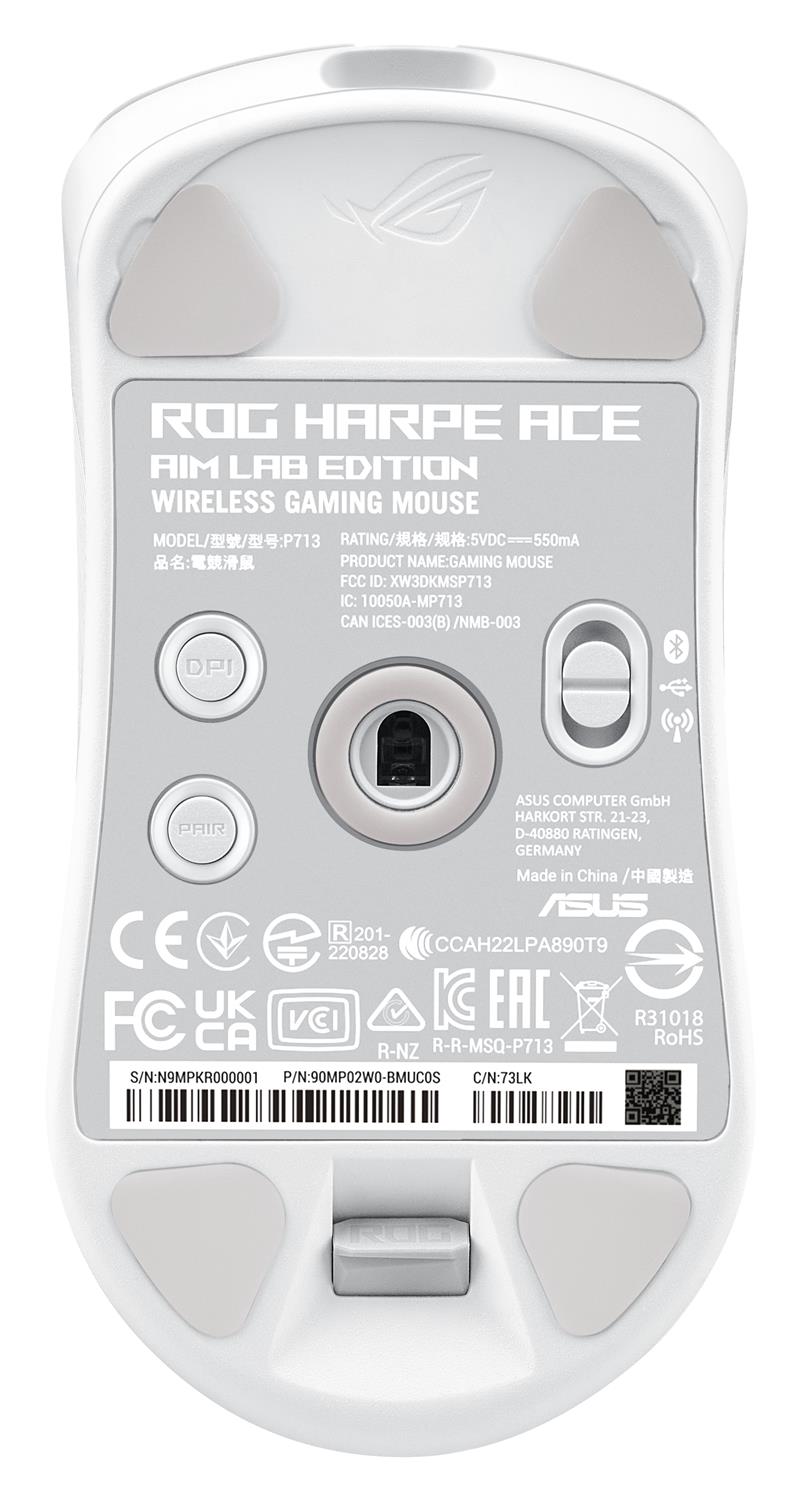 ASUS ROG Harpe Ace Aim Lab Edition muis Ambidextrous RF Wireless + Bluetooth + USB Type-C Opto-mechanisch 36000 DPI