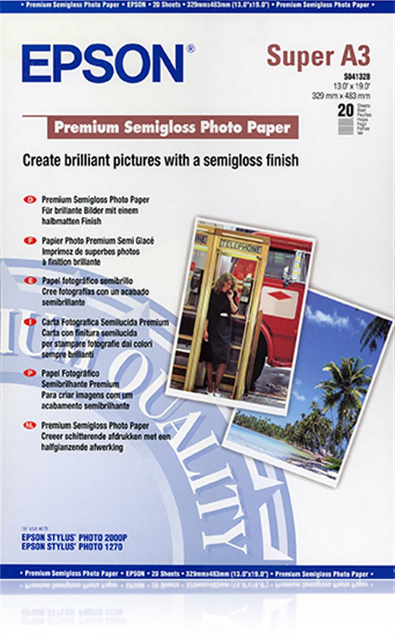 Epson Premium Semigloss Photo Paper, DIN A3+, 250g/m², 20 Vel