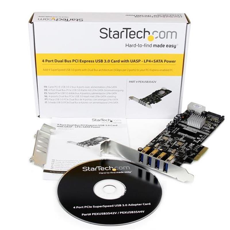 StarTech.com 4-poorts PCI Express (PCIe) SuperSpeed USB 3.0 kaartadapter met 2 speciale 5 Gbps kanalen UASP SATA/LP4-voeding