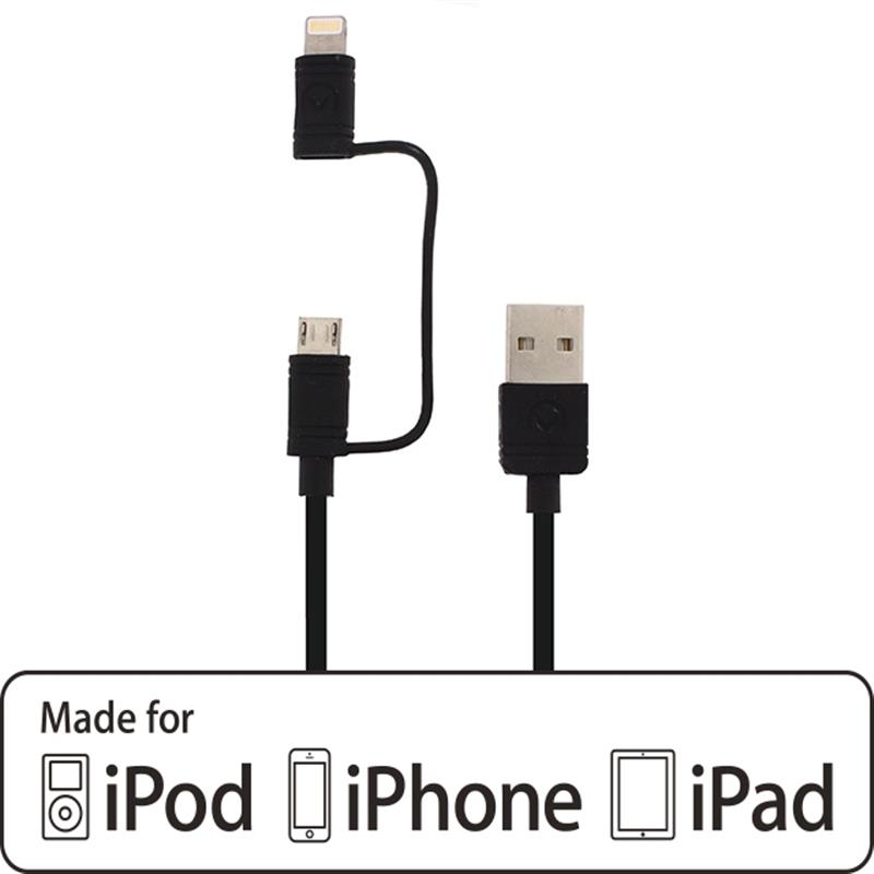 Mobilize 2in1 Cable USB to Apple MFi Lightning or Micro USB 1 5m Black