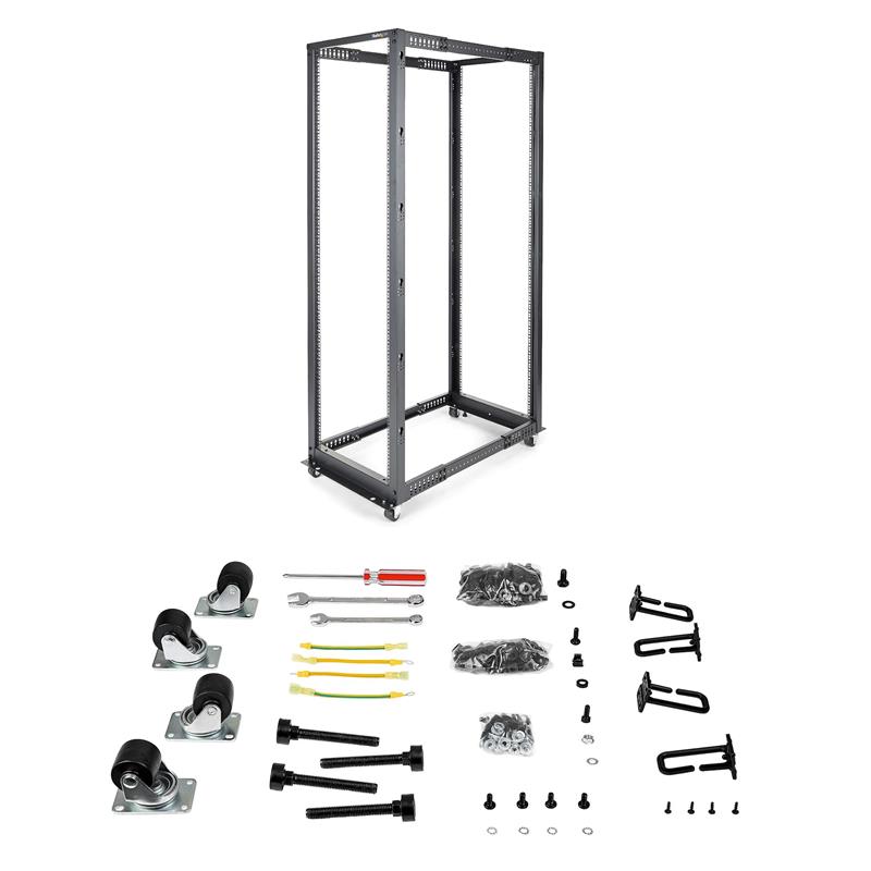 StarTech.com 42U open-frame server rack kast met 4 stijlen met instelbare diepte - plat verpakt met zwenkwielen, waterpas gesteld en kabelhaken