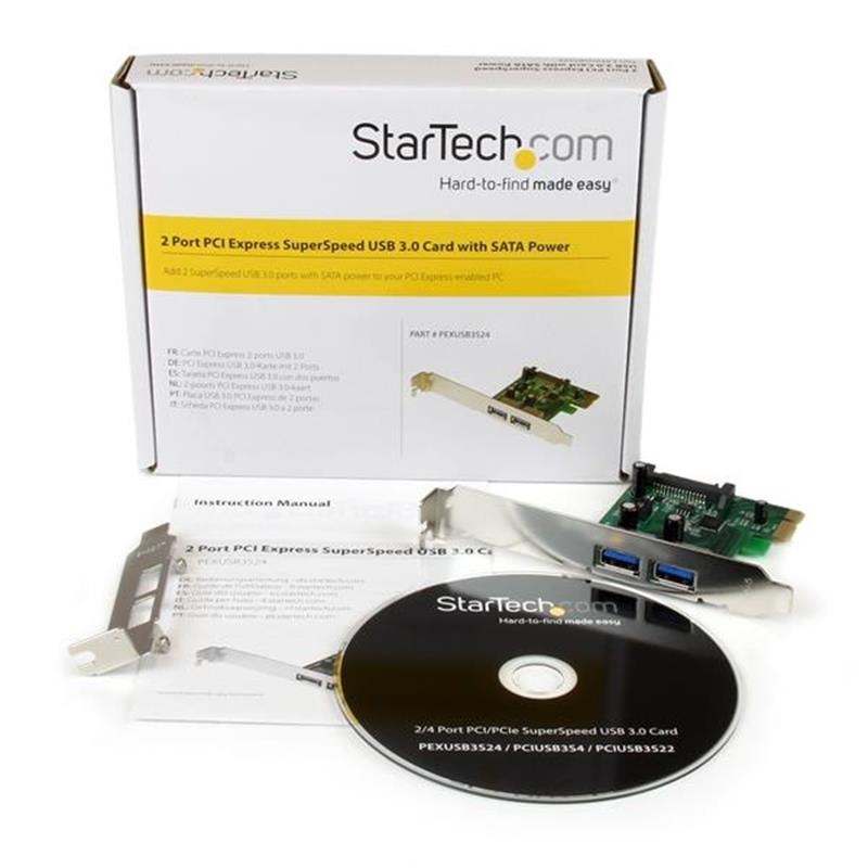 StarTech.com 2-poorts PCI Express (PCIe) SuperSpeed USB 3.0-kaartadapter met UASP SATA-voeding