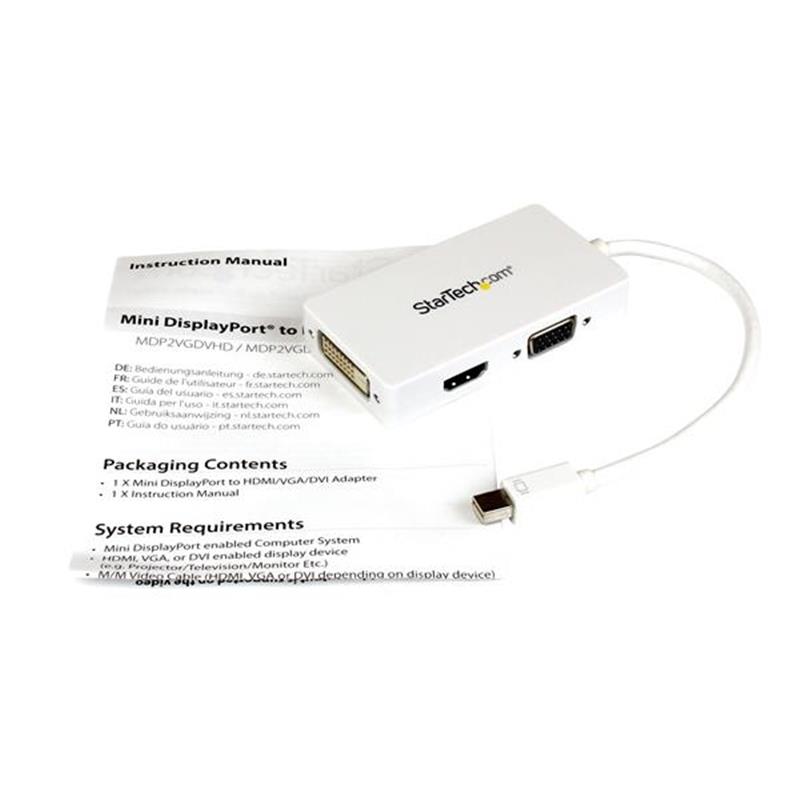 StarTech.com A/V-reisadapter: 3-in-1 Mini DisplayPort naar VGA DVI- of HDMI-converter wit