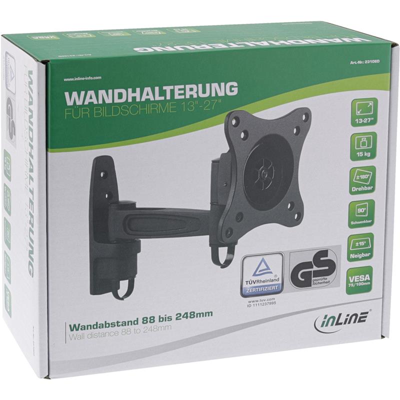 InLine Wall Bracket for TFT up to 69cm 27 max 15kg one-piece arm