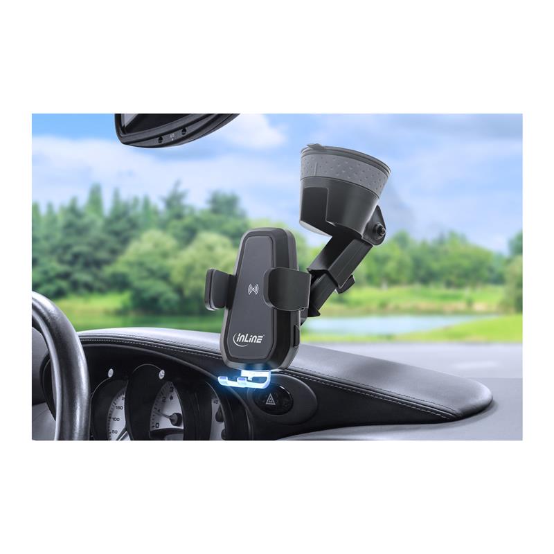 InLine Car Smartphone Holder electric with suction cup and mounting for ventilation slot universal extendable Wireless Charger