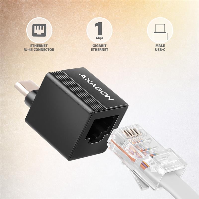 Axagon ADE-MINIC USB-C 3.2 Gen 1 Gigabit Ethernet MINI adapter - schwarz - Adapter - Digital/Daten 1000 Mbit/s