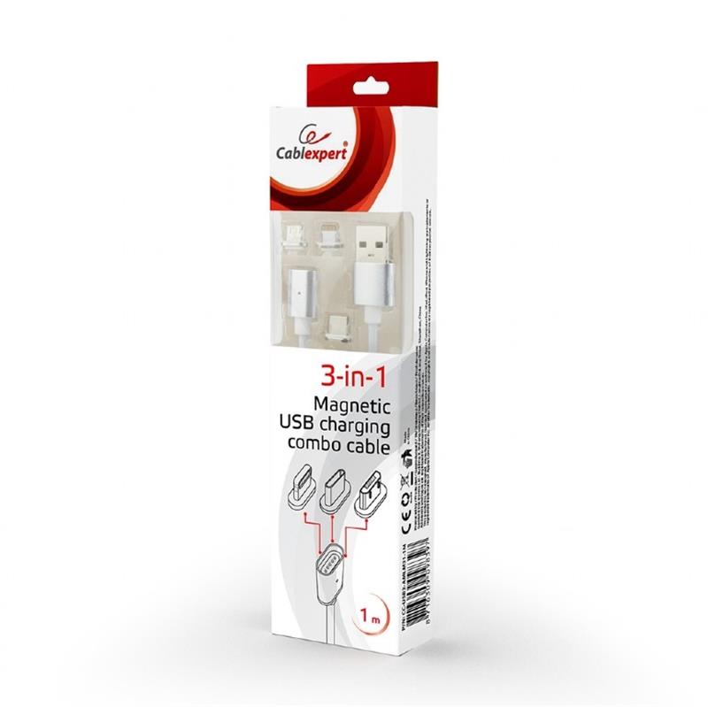 Gembird Magnetic USB charging combo 3-in-1: lightning micro-USB USB-C kabel silver 1 m *USBAM *USBCM *LIGHTNINGM *MUSBBM