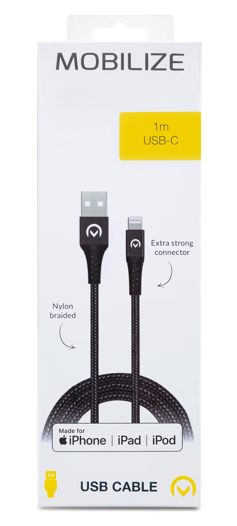 Mobilize Strong Nylon Cable USB to USB-C 1m 15W Black