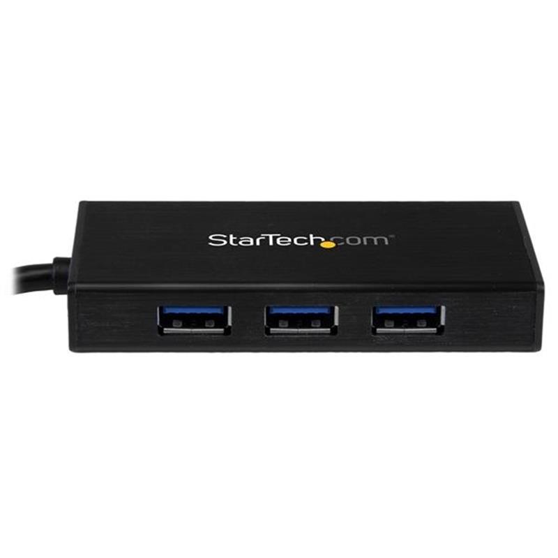 StarTech.com 3-poorts draagbare USB 3.0-hub plus Gigabit Ethernet aluminium met geintegreerde kabel