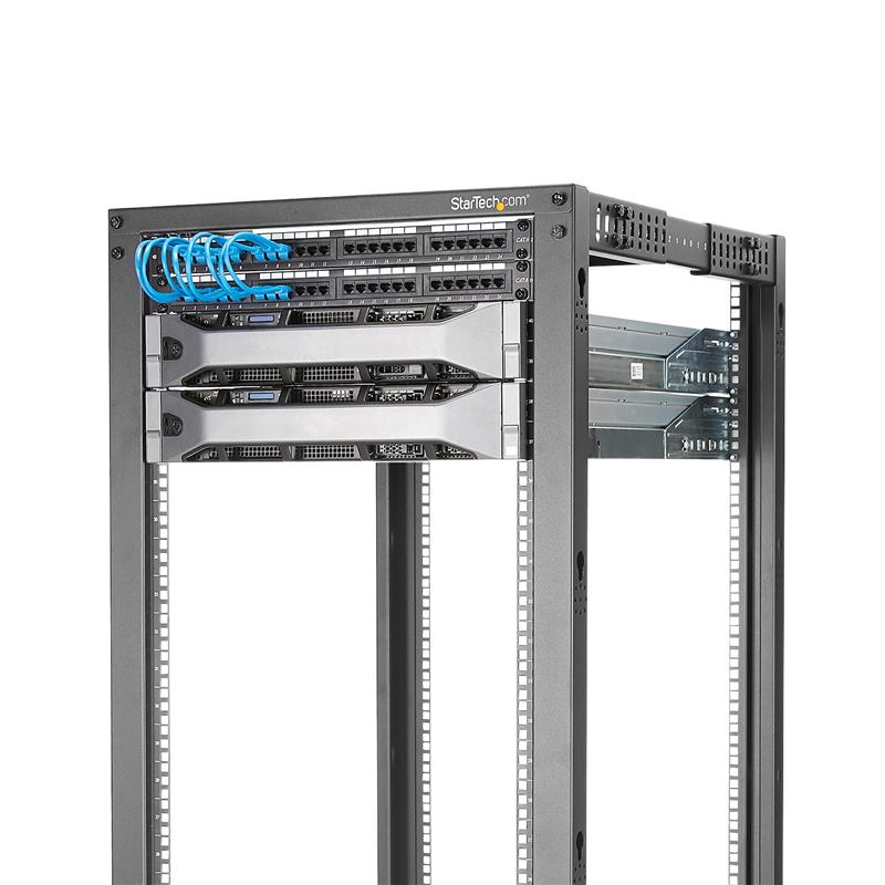 StarTech.com 25U open-frame server rack kast met 4 stijlen met instelbare diepte incl. zwenkwielen/stelpoten en kabelhaken