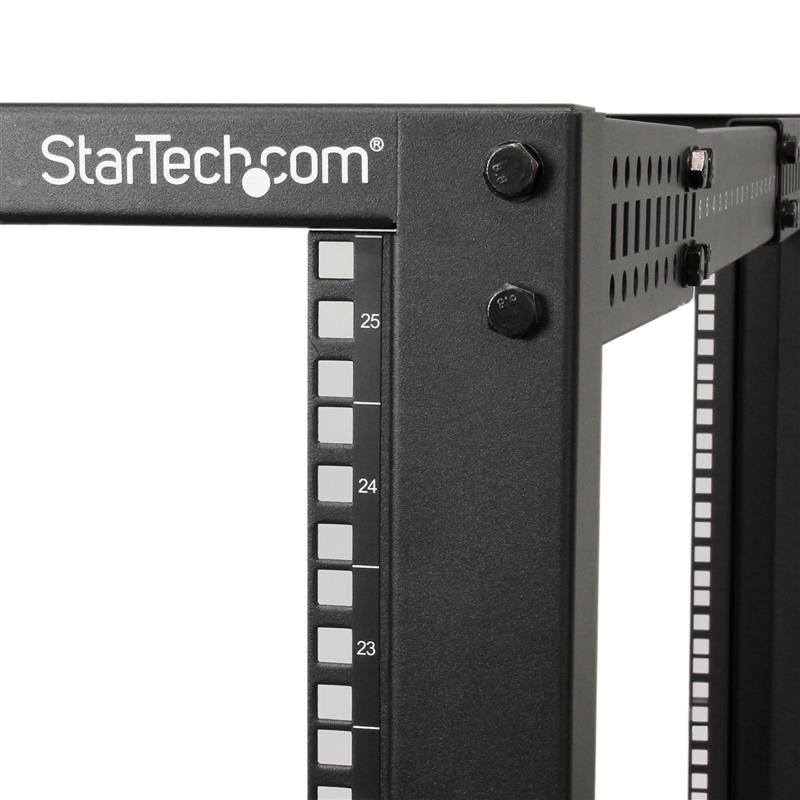 StarTech.com 25U open-frame server rack kast met 4 stijlen met instelbare diepte incl. zwenkwielen/stelpoten en kabelhaken