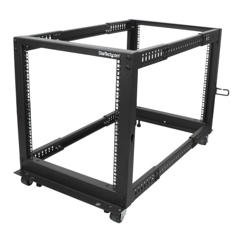 StarTech.com 12U open-frame serverrack met 4 stijlen met verstelbare diepte incl. zwenkwielen/stelpoten en kabelhaken