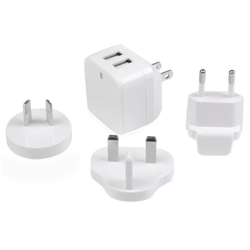 StarTech.com 2-poorts USB-lader hoog vermogen (17 W / 3,4 A) reislader (internationaal) wit