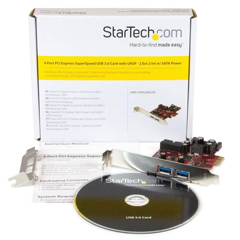 StarTech.com 4-poorts PCI Express USB 3.0 kaart 2 extern, 2 intern SATA-voeding