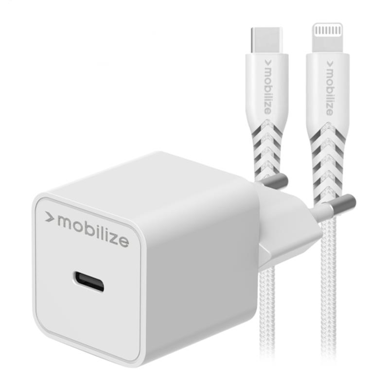 Mobilize Wall Charger USB-C 20W with PD MFi Lightning Nylon Cable 1 2m White