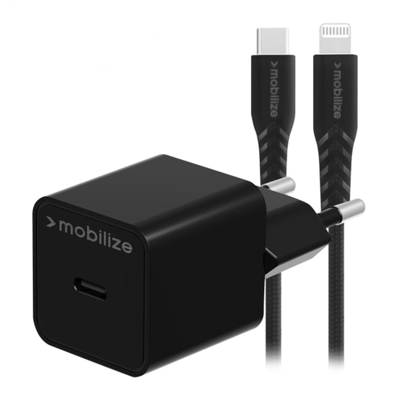 Mobilize Wall Charger USB-C 20W with PD MFi Lightning Nylon Cable 1 2m Black