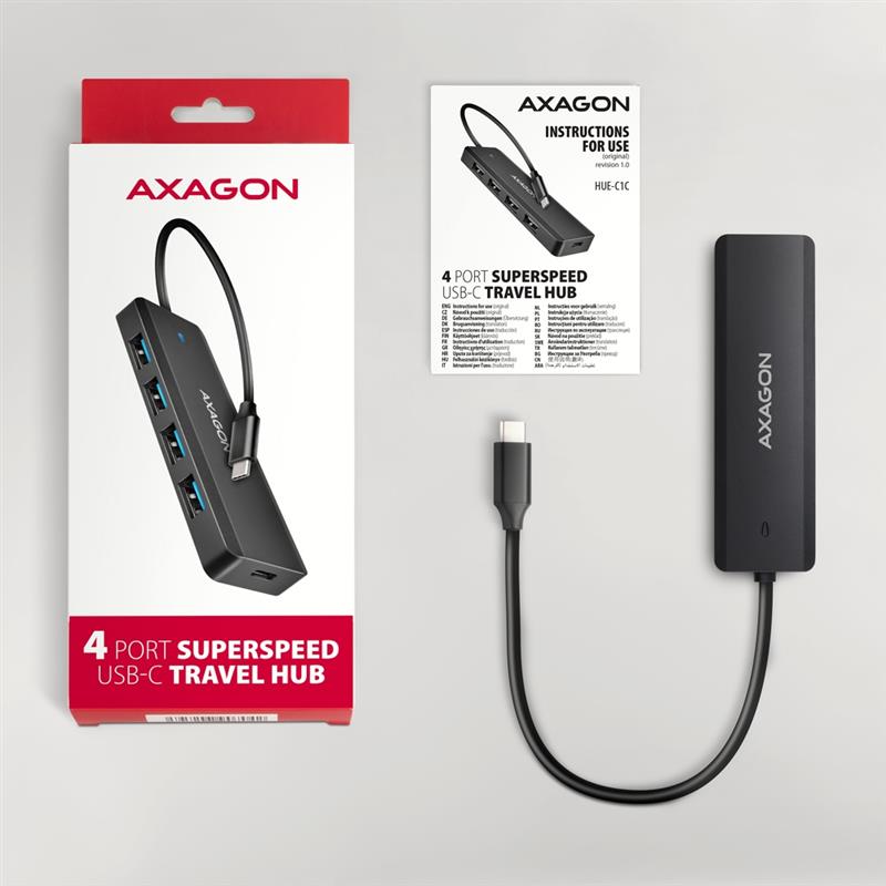 Axagon HUE-C1C interface hub USB 3.2 Gen 1 (3.1 Gen 1) Type-C 5000 Mbit/s Zwart