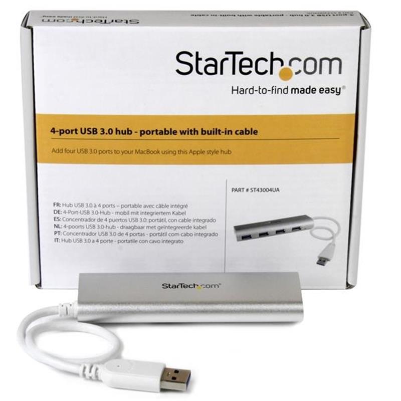 StarTech.com 4 Poorts draagbare compacte USB 3.0 hub met geïntegreerde kabel aluminium