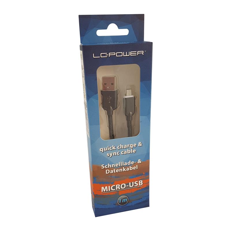 LC-Power LC-C-USB-MICRO-1M-6 USB A to Micro USB cable metal black 1m